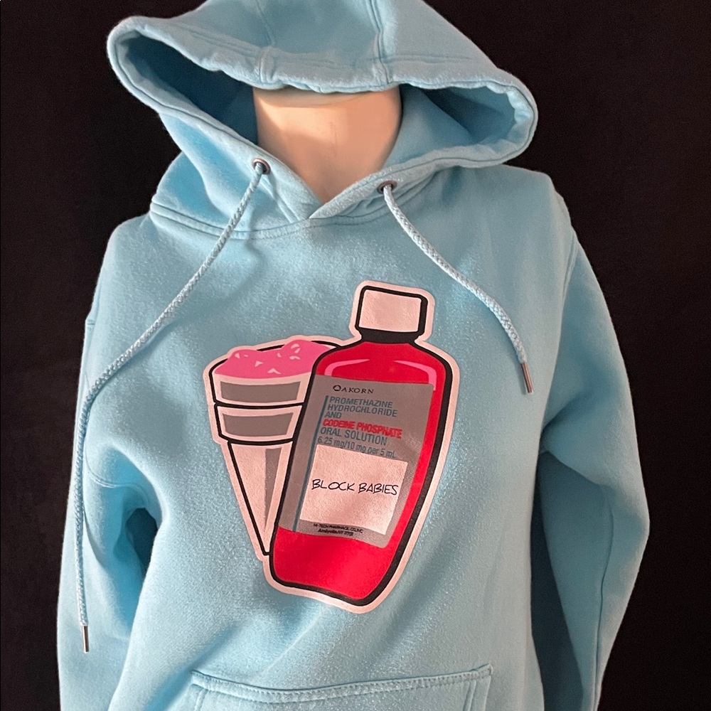 Graphic Light Blue Hoodie with Fun Print